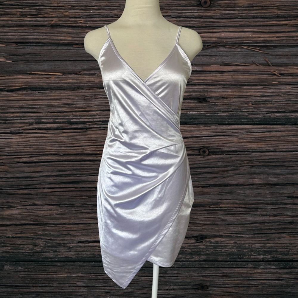 SHEIN Satin Asymmetrical Wrap Cami Mini Dress